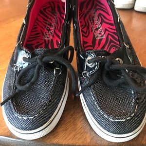 Little girls Sperry silver sparkle topsider